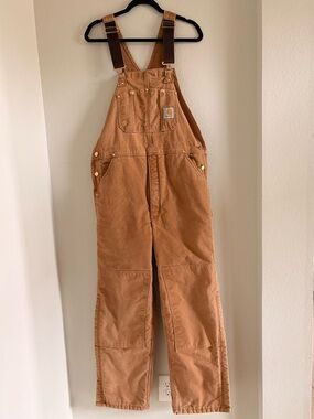 Vintage CARHARTT R02 BRN Heavy Duty Quilt-Lined Duck Bib Overalls  Size 38x32